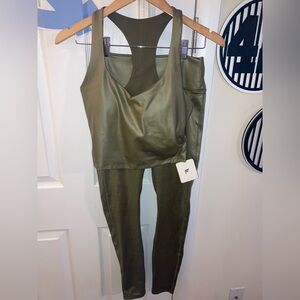 Fabletics Olive Cropped Tank Top with Leggings Set - S